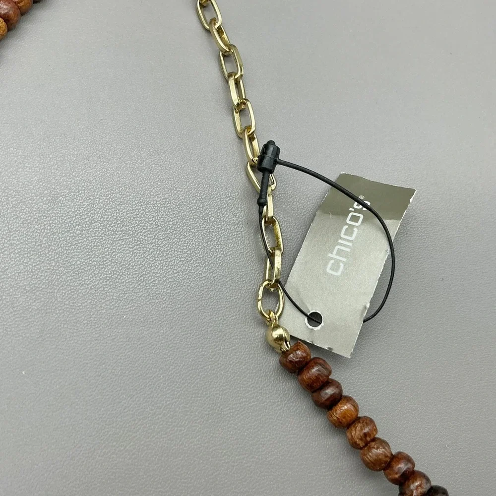 Chico's Necklace Pink Brown Multi Strand Seed Bead Statement Boho Gold Tone